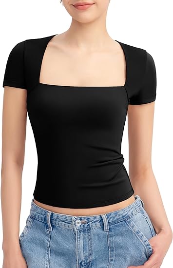 HOT SALE🔥 2024 Women's Square Neck Slim Fit Short Sleeve T-Shirt (BUY 2 FREE SHIPPING)
