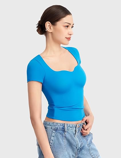 ⏰HOT SALE Women's Sweetheart Neck Short Sleeve Cute T-Shirt (BUY 2 FREE SHIPPING)