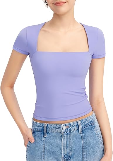 HOT SALE🔥 2024 Women's Square Neck Slim Fit Short Sleeve T-Shirt (BUY 2 FREE SHIPPING)