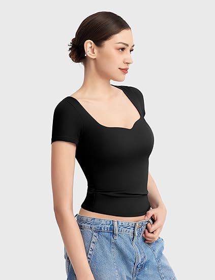 ⏰HOT SALE Women's Sweetheart Neck Short Sleeve Cute T-Shirt (BUY 2 FREE SHIPPING)