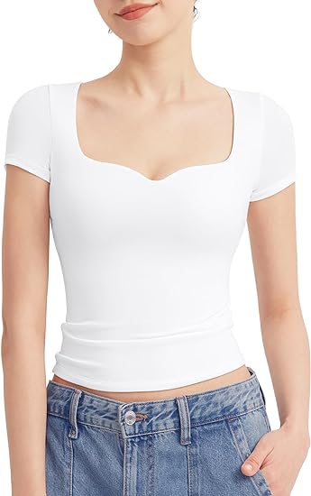 ⏰HOT SALE Women's Sweetheart Neck Short Sleeve Cute T-Shirt (BUY 2 FREE SHIPPING)