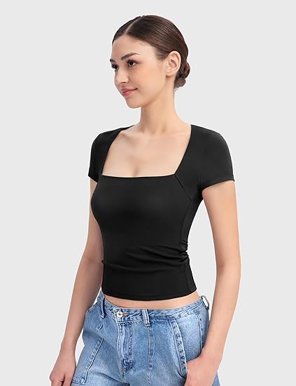 HOT SALE🔥 2024 Women's Square Neck Slim Fit Short Sleeve T-Shirt (BUY 2 FREE SHIPPING)