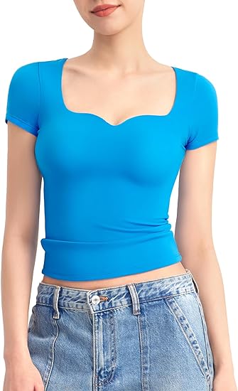 ⏰HOT SALE Women's Sweetheart Neck Short Sleeve Cute T-Shirt (BUY 2 FREE SHIPPING)