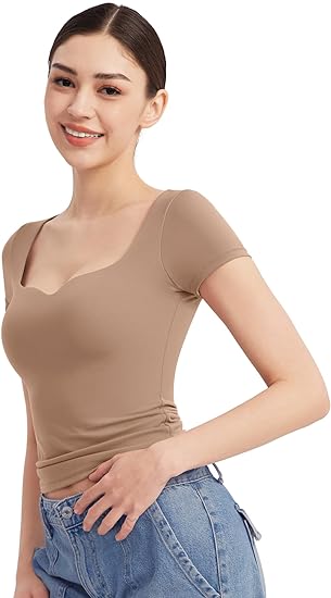 ⏰HOT SALE Women's Sweetheart Neck Short Sleeve Cute T-Shirt (BUY 2 FREE SHIPPING)