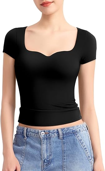 ⏰HOT SALE Women's Sweetheart Neck Short Sleeve Cute T-Shirt (BUY 2 FREE SHIPPING)