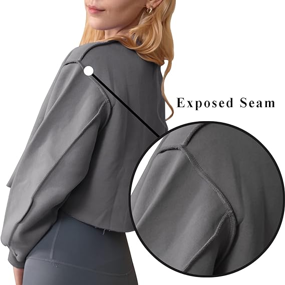 Women Cropped Sweatshirt Long Sleeves Pullover Fleece Crop Tops