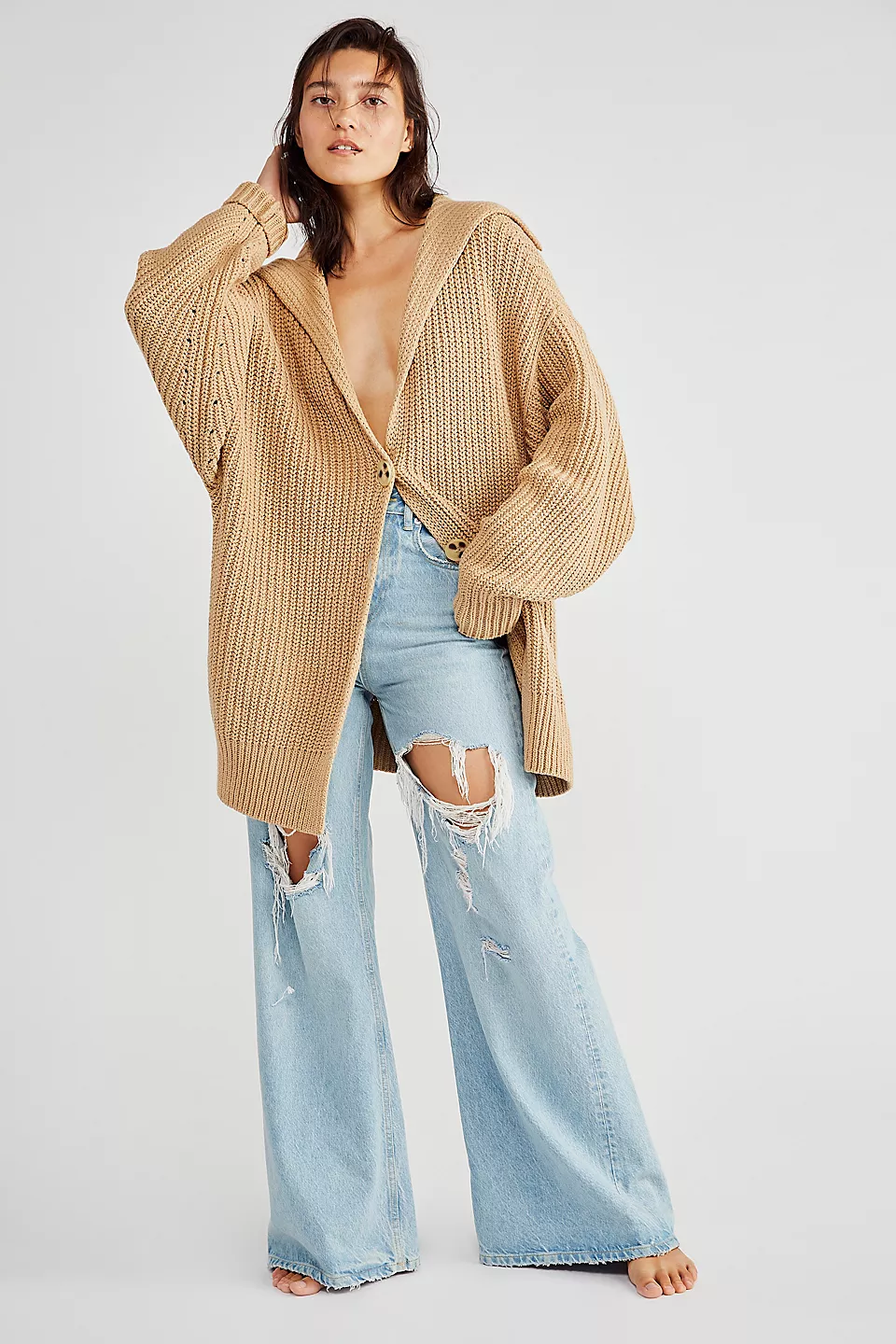 50% OFF🔥Knit Cardigan Open Front Button Oversized Coat