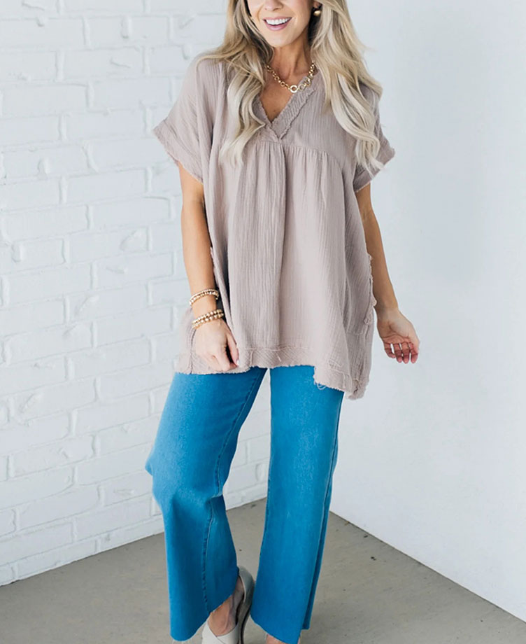 Raw Edge Gauze Top(Buy 2 Free Shipping)