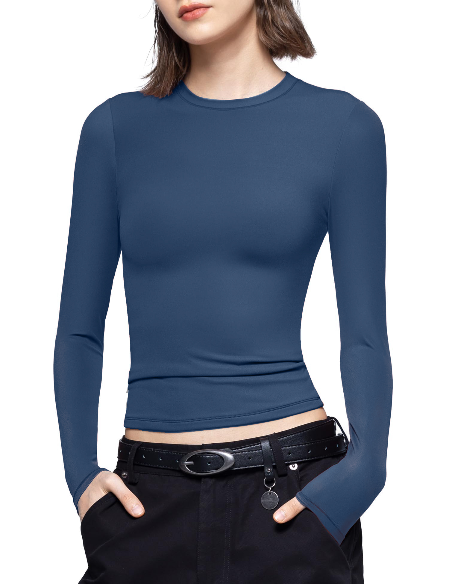 Women's Round Neck Long Sleeve Slim Fit T-shirt Tops(Buy 2 Free Shipping)