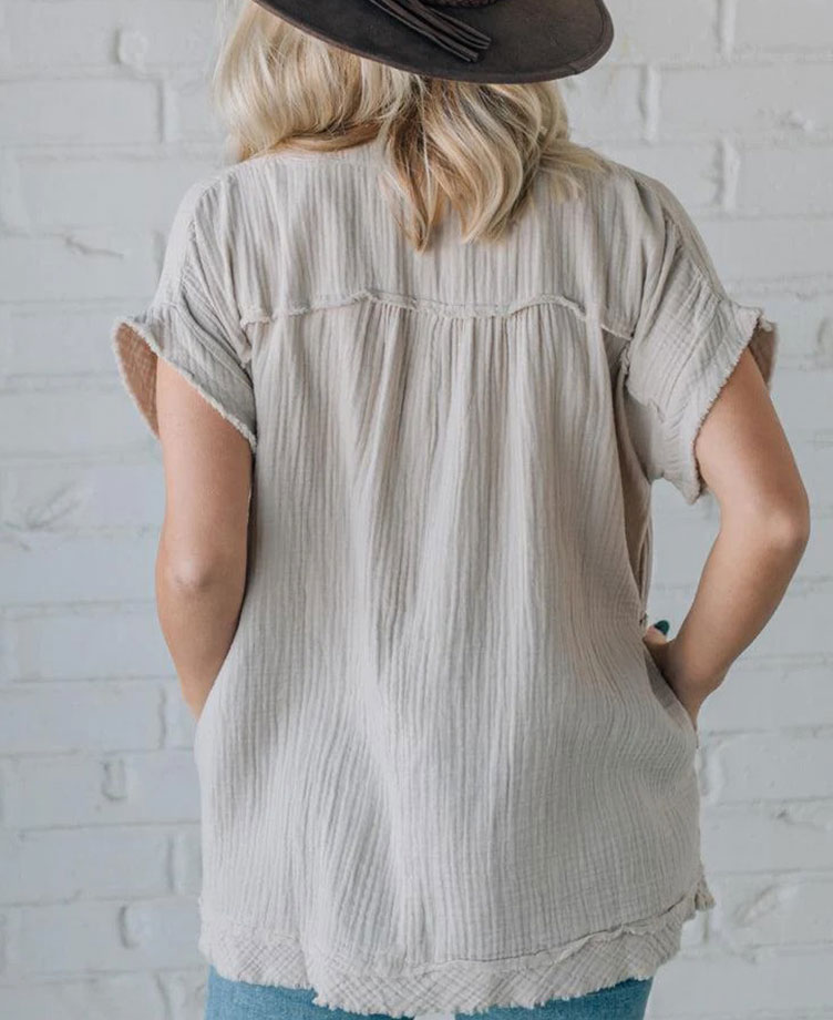 Raw Edge Gauze Top(Buy 2 Free Shipping)
