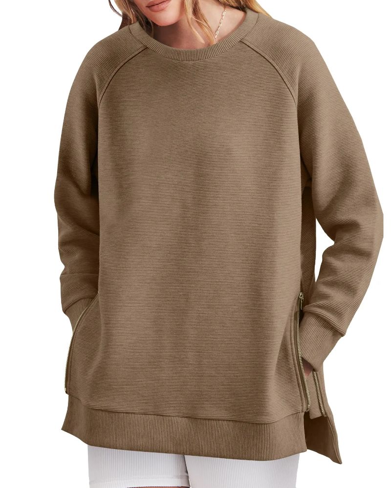 ✨NEW ✨Women's Sweatshirts Long Sleeve Pullover With Side Zipper Shirt (BUY 2 FREE SHIPPING)