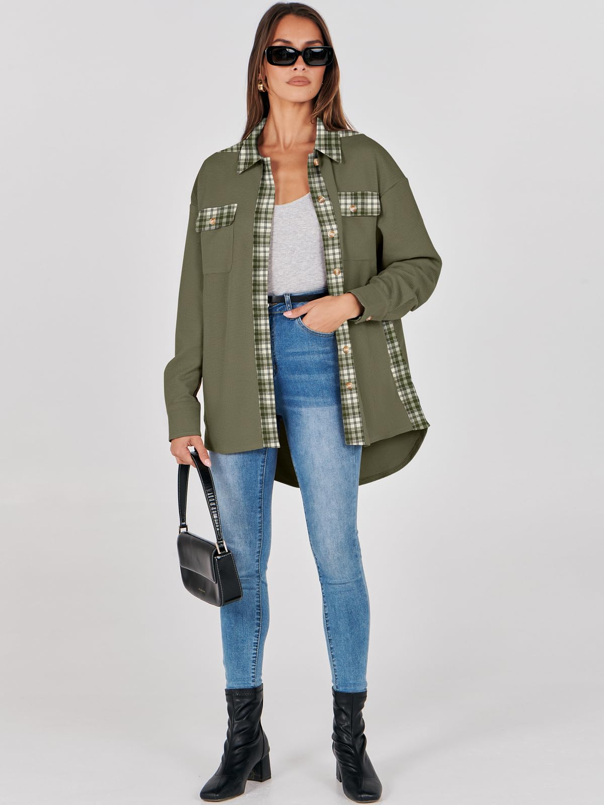 Waffle Button-Down Shirt Loose Long Sleeve Top（BUY 2 FREE SHIPPING）