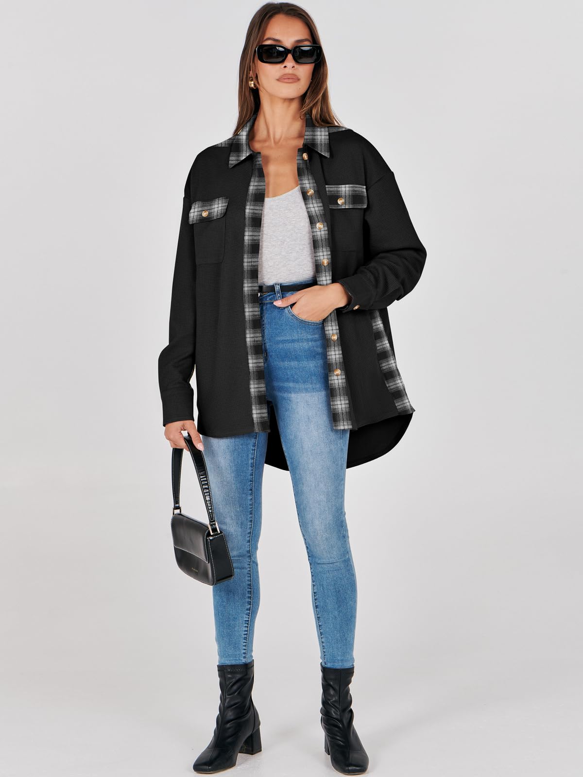 Waffle Button-Down Shirt Loose Long Sleeve Top（BUY 2 FREE SHIPPING）