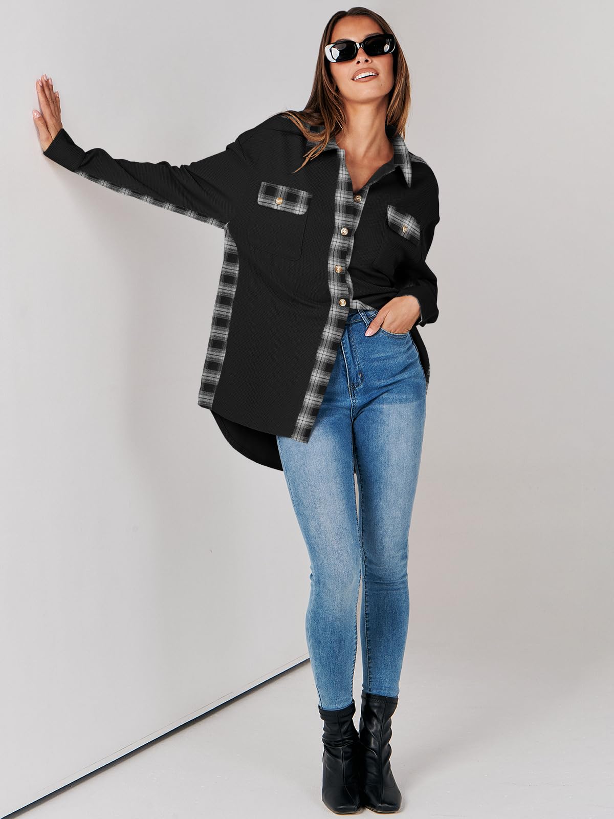 Waffle Button-Down Shirt Loose Long Sleeve Top（BUY 2 FREE SHIPPING）