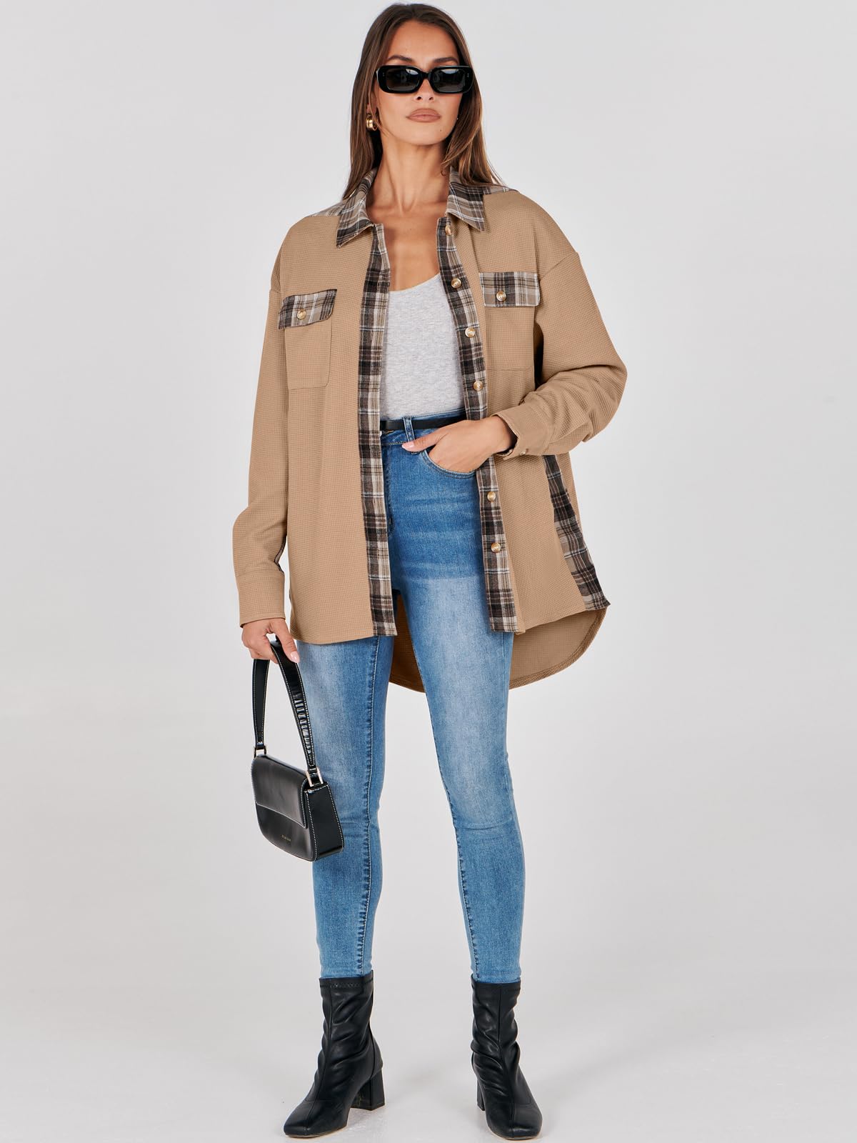 Waffle Button-Down Shirt Loose Long Sleeve Top（BUY 2 FREE SHIPPING）