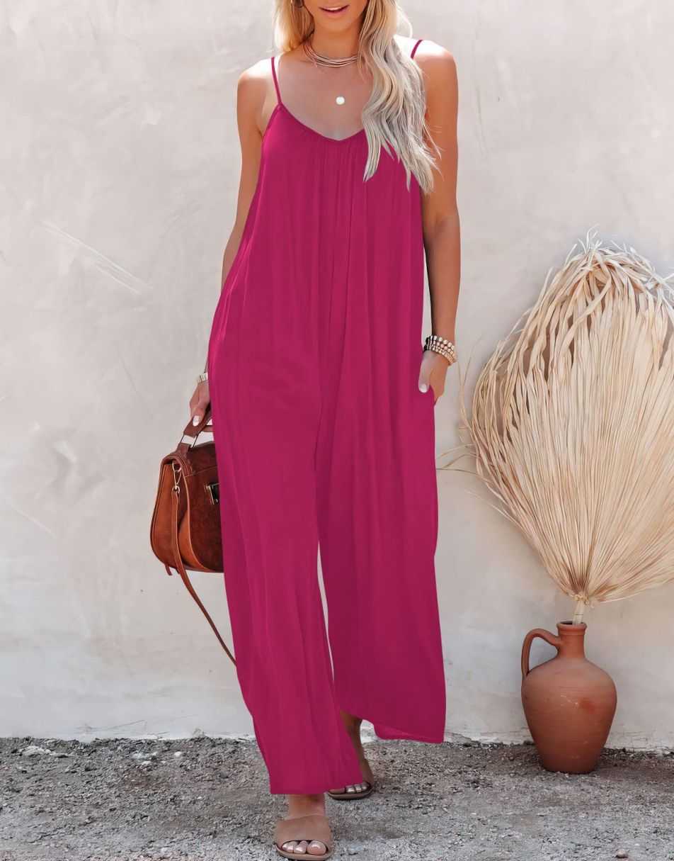 Sleeveless Spaghetti Strap Wide Leg Jumpsuits with Pockets