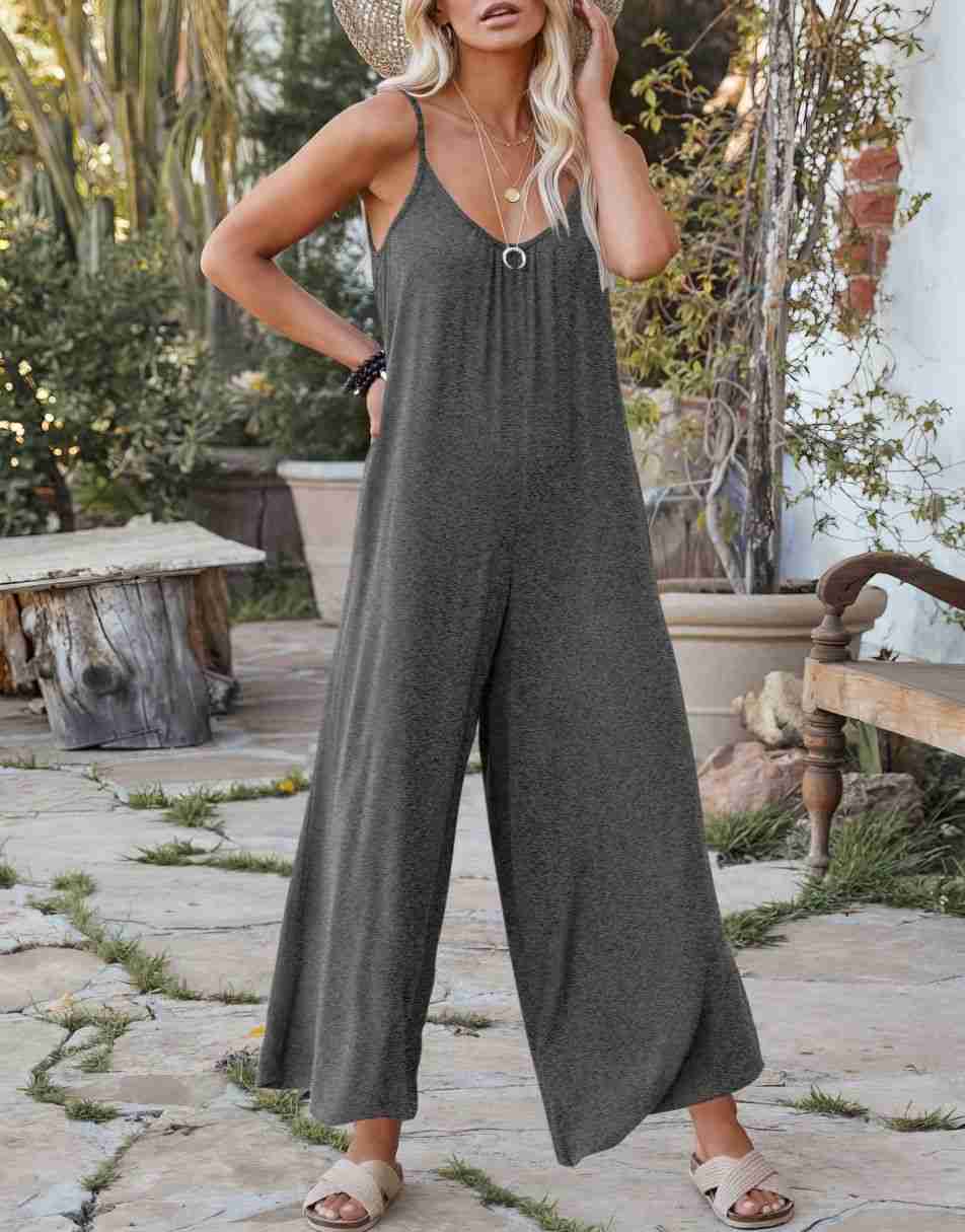 Sleeveless Spaghetti Strap Wide Leg Jumpsuits with Pockets