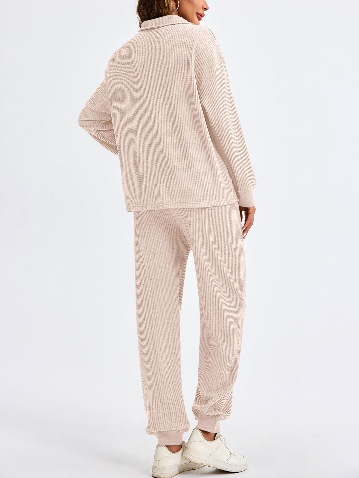 Women’s Waffle Knit Quarter Zip Tops and Jogger Pants 2 Piece Outfits(50% OFF today!!!)