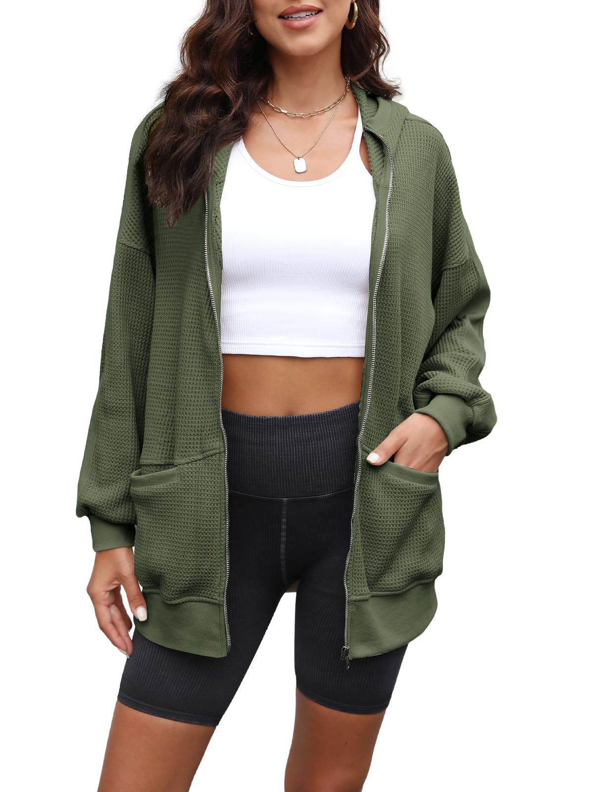 Women's Oversized Waffle Knit Zip Up Hoodie Jacket(Last day 40% OFF!!)