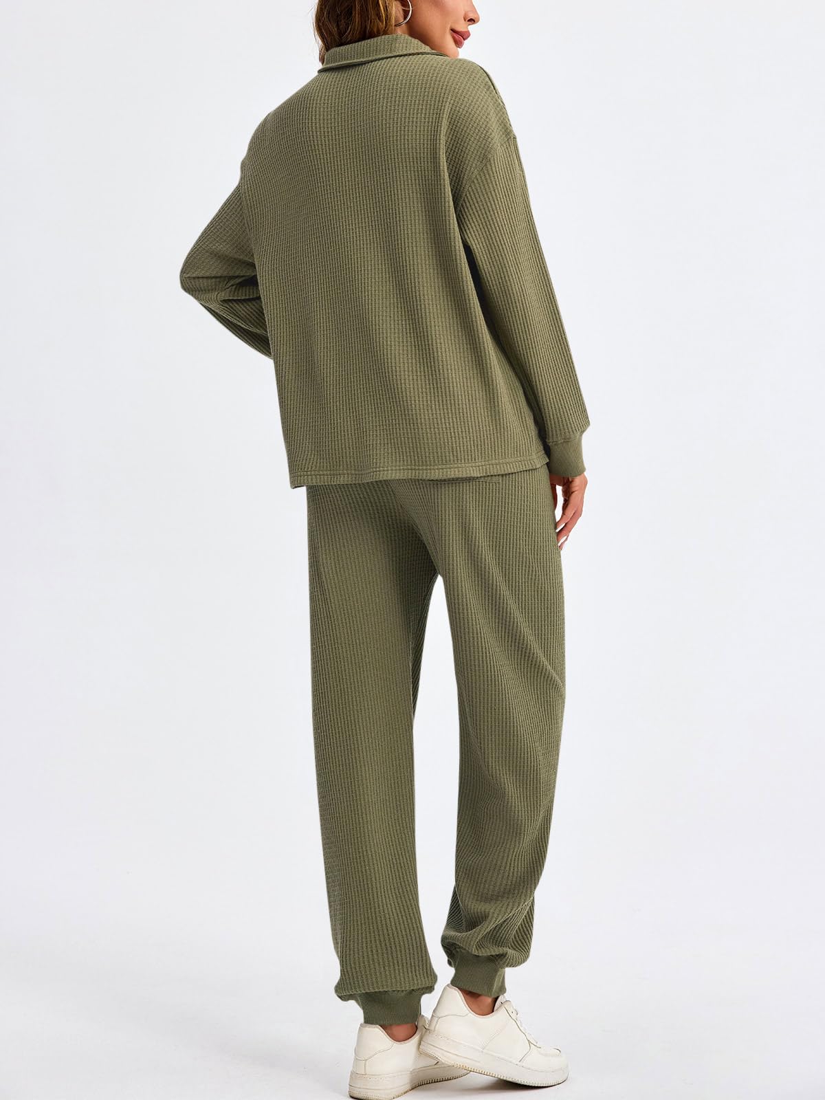 Women’s Waffle Knit Quarter Zip Tops and Jogger Pants 2 Piece Outfits(50% OFF today!!!)