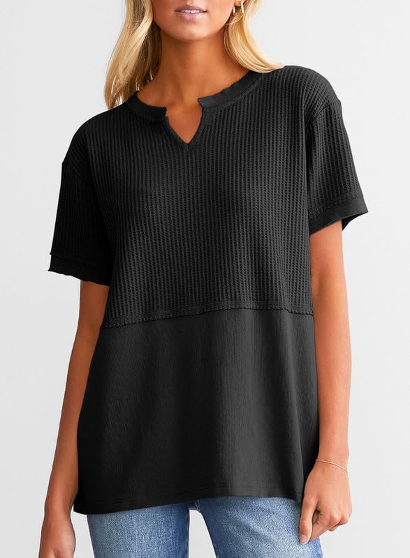 2024 New Women's Casual V Neck Waffle Knit Tops(buy 2 10% OFF)