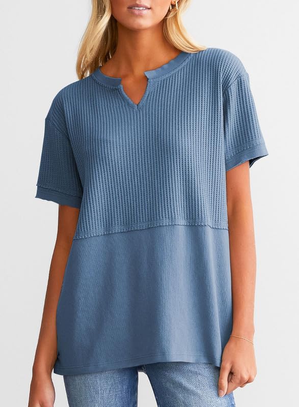 2024 New Women's Casual V Neck Waffle Knit Tops(buy 2 10% OFF)