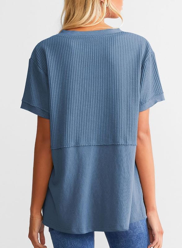 2024 New Women's Casual V Neck Waffle Knit Tops(buy 2 10% OFF)