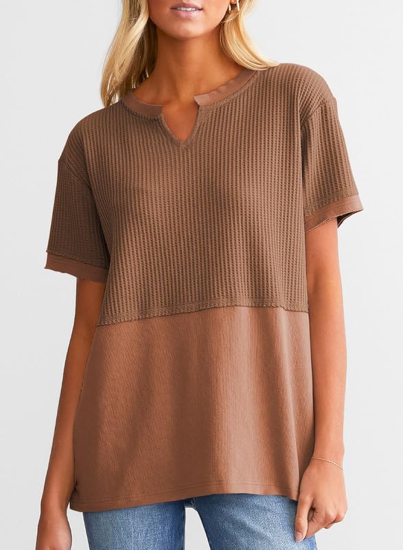 2024 New Women's Casual V Neck Waffle Knit Tops(buy 2 10% OFF)