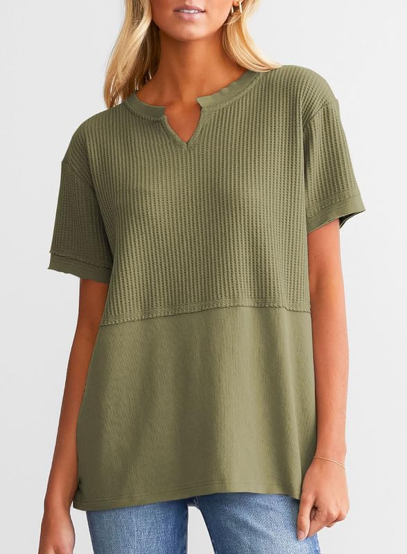 2024 New Women's Casual V Neck Waffle Knit Tops(buy 2 10% OFF)