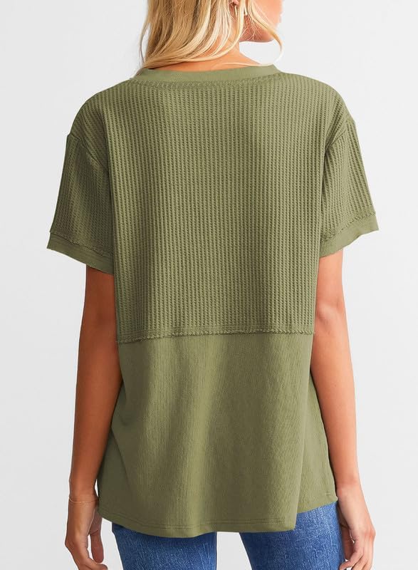 2024 New Women's Casual V Neck Waffle Knit Tops(buy 2 10% OFF)