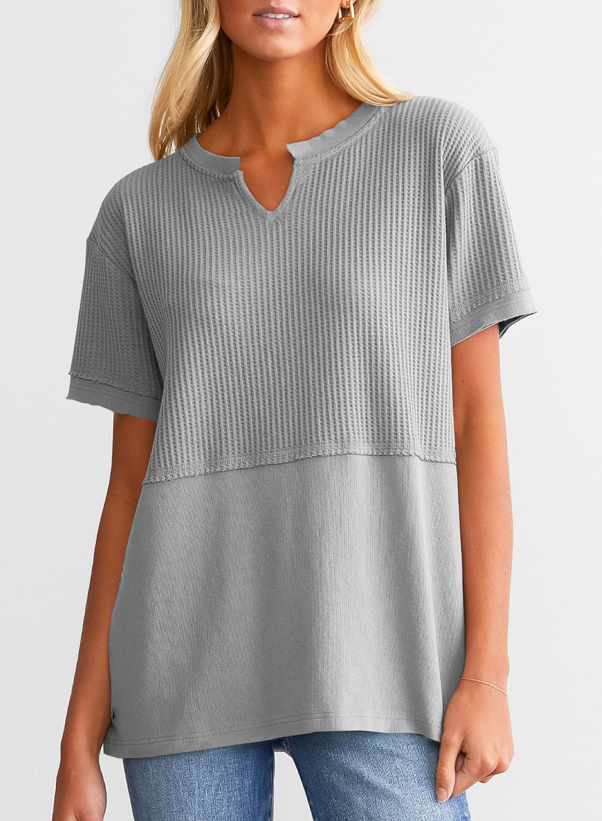 2024 New Women's Casual V Neck Waffle Knit Tops(buy 2 10% OFF)