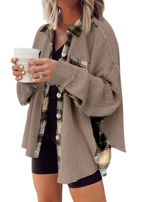 Waffle Button-Down Shirt Loose Long Sleeve Top（BUY 2 FREE SHIPPING）