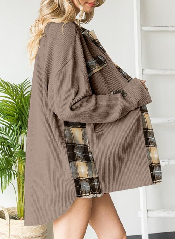 Waffle Button-Down Shirt Loose Long Sleeve Top（BUY 2 FREE SHIPPING）