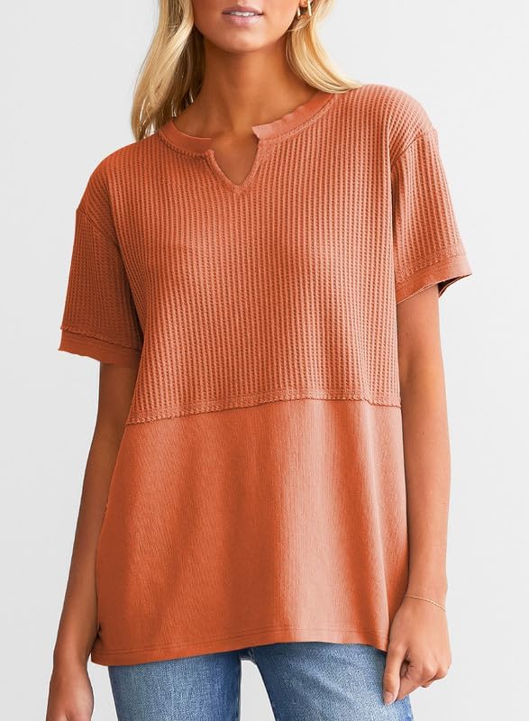 2024 New Women's Casual V Neck Waffle Knit Tops(buy 2 10% OFF)