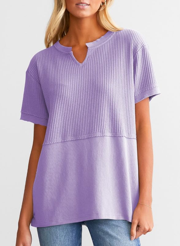 2024 New Women's Casual V Neck Waffle Knit Tops(buy 2 10% OFF)