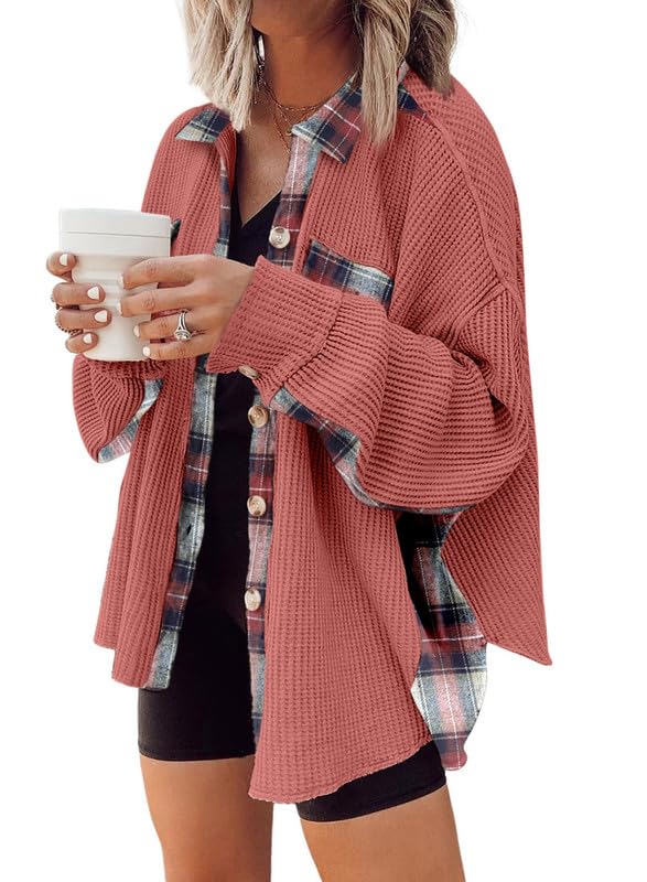 Waffle Button-Down Shirt Loose Long Sleeve Top（BUY 2 FREE SHIPPING）