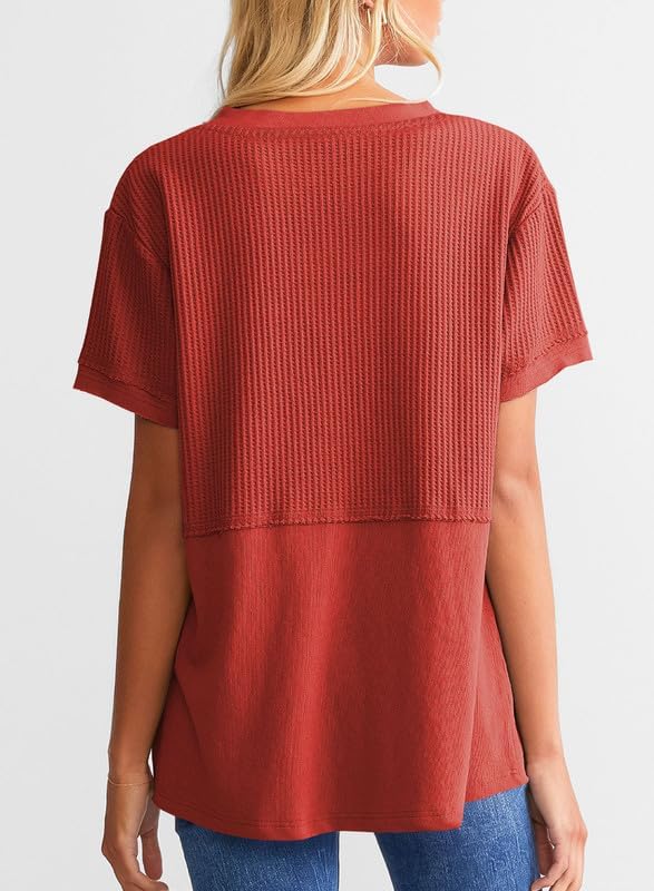 2024 New Women's Casual V Neck Waffle Knit Tops(buy 2 10% OFF)