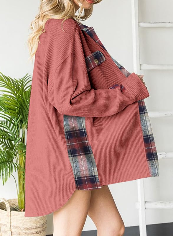 Waffle Button-Down Shirt Loose Long Sleeve Top（BUY 2 FREE SHIPPING）
