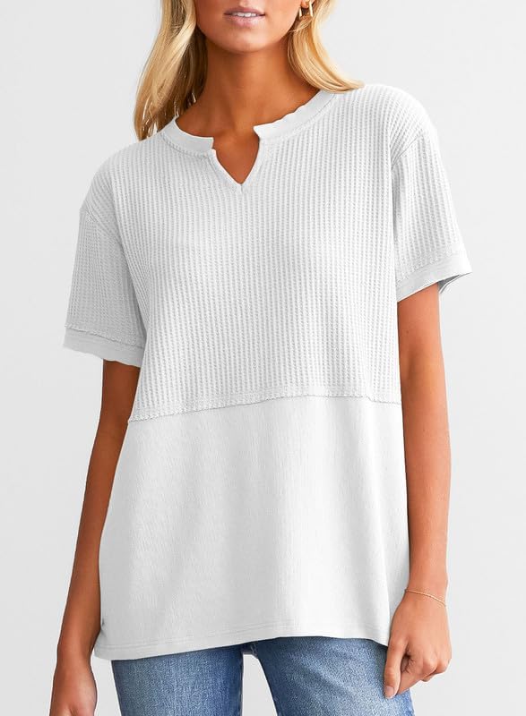 2024 New Women's Casual V Neck Waffle Knit Tops(buy 2 10% OFF)