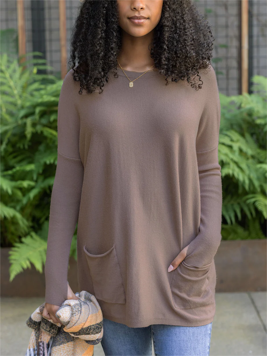 Long Sleeve Thumbhole Sweater Pocket Tunic (Buy 2 Free Shipping)