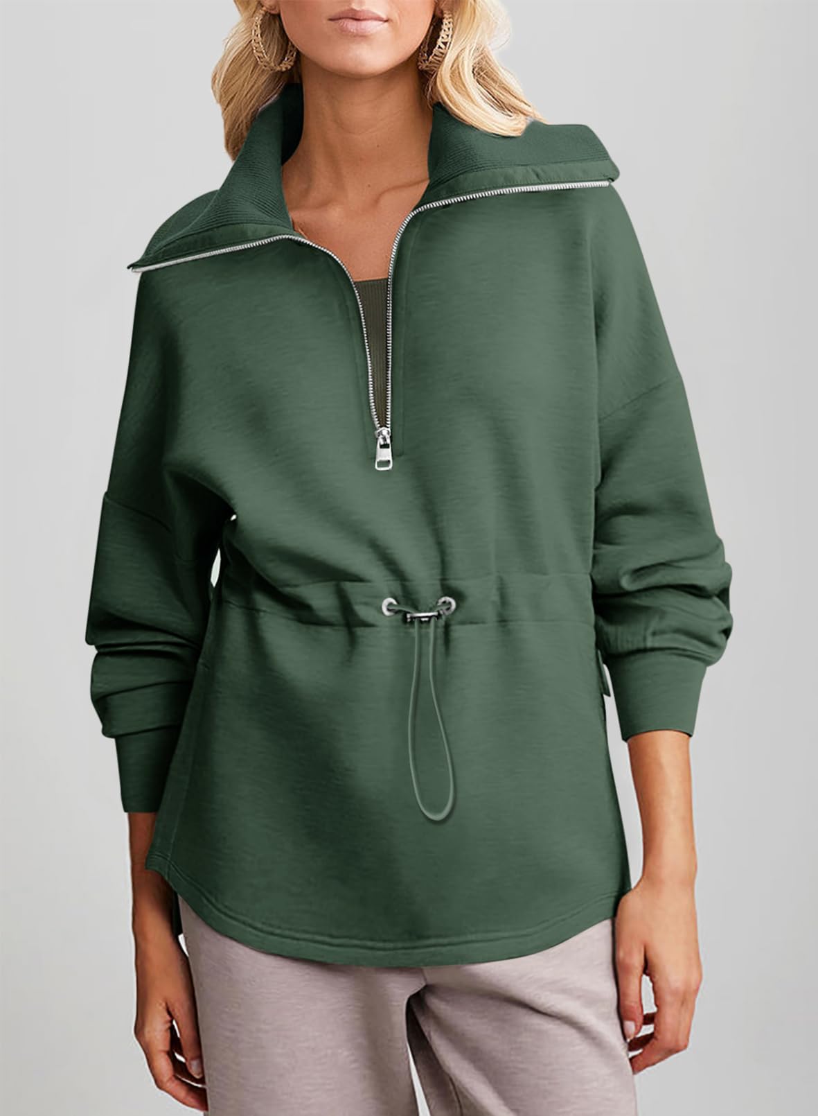 2024 New Women‘s Oversized Half Zip Drawstring Waist Sweatshirt(buy 2 10% OFF)