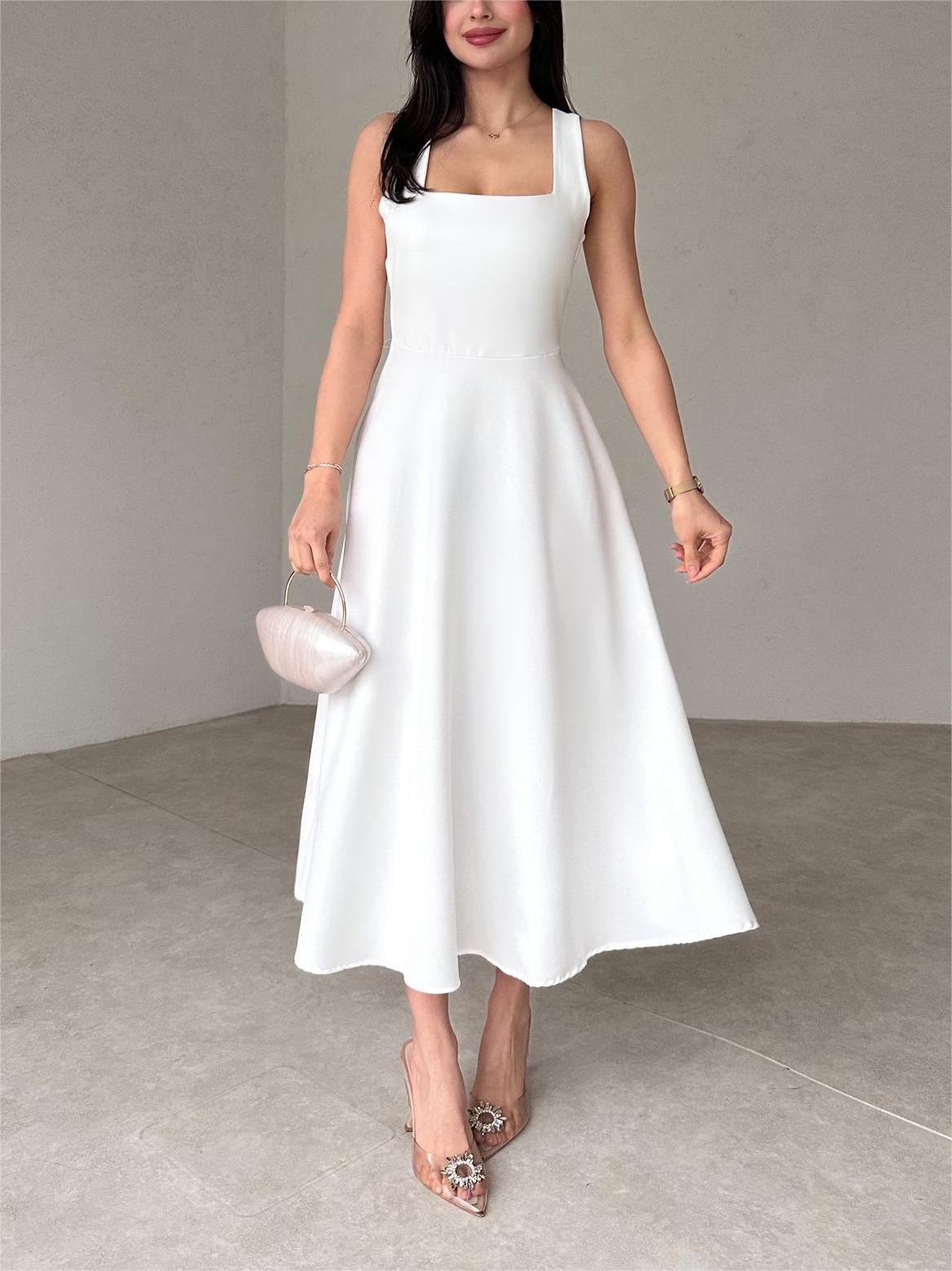 Women's Square Neck Strappy Midi Dress(Buy 2 Free Shipping)