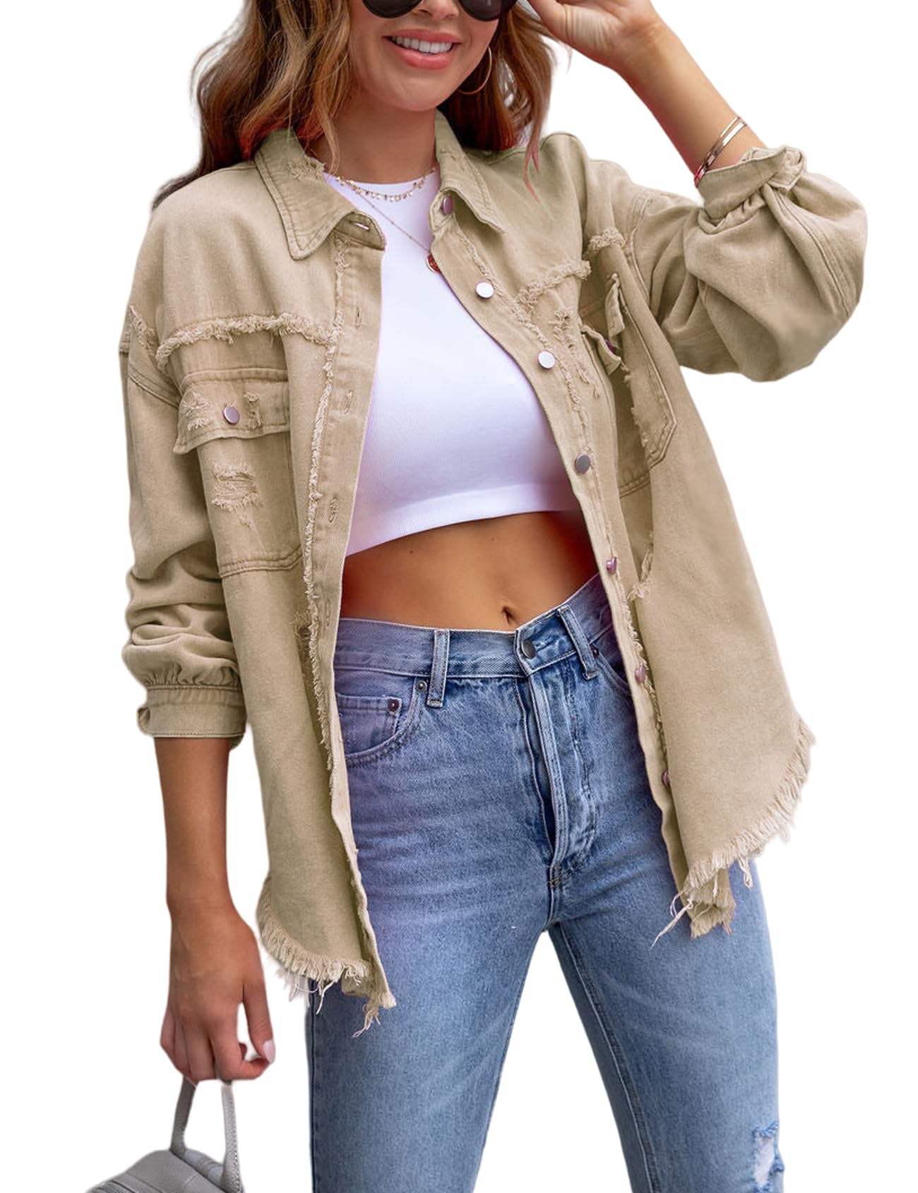 2024 New Women's Basic Casual Ripped Long Sleeve Denim Jacket(Buy 2 10% OFF)