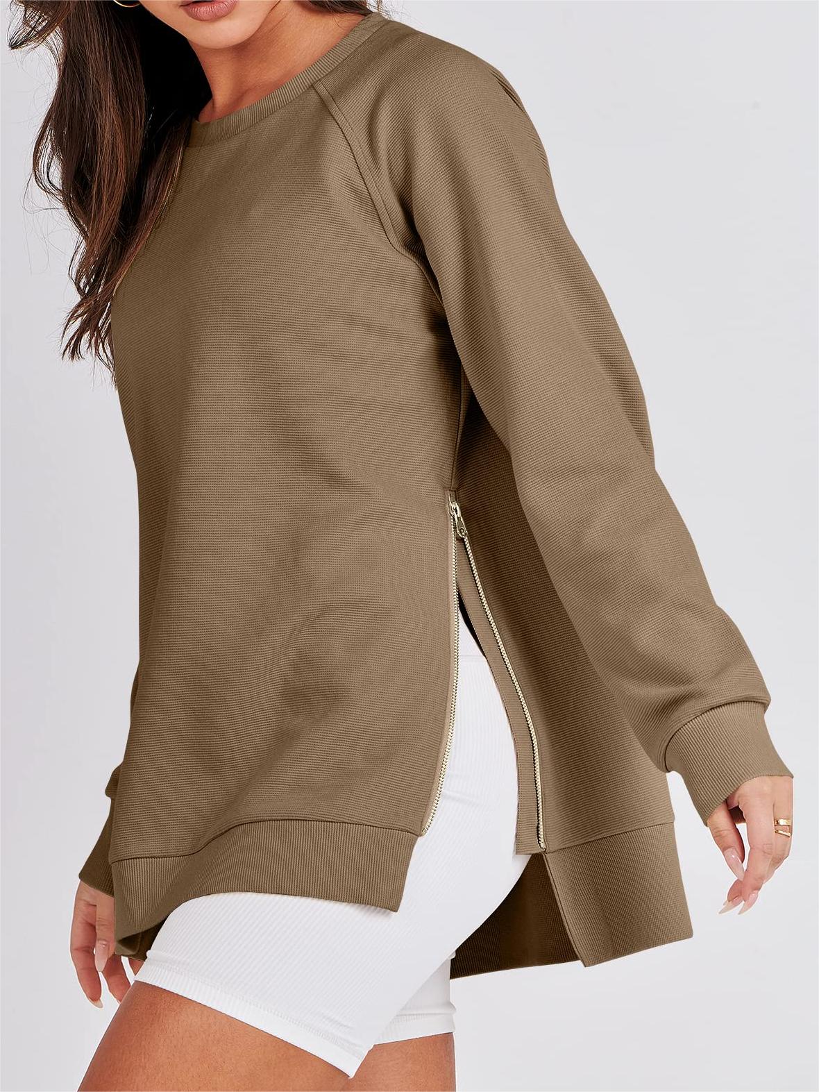 HOT SALE🔥Women's Sweatshirts Long Sleeve Pullover With Side Zipper Shirt (BUY 2 FREE SHIPPING)