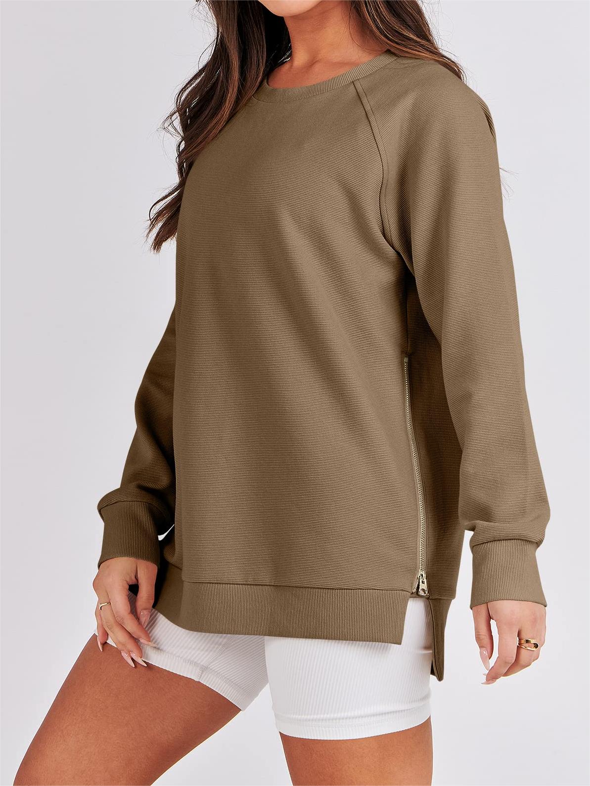 HOT SALE🔥Women's Sweatshirts Long Sleeve Pullover With Side Zipper Shirt (BUY 2 FREE SHIPPING)