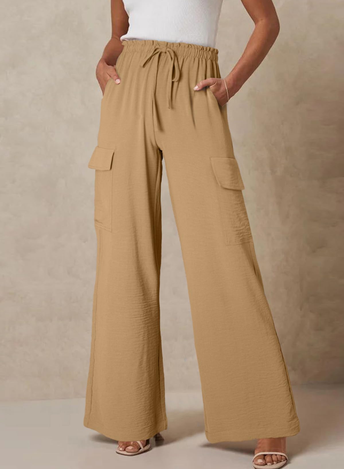 Women's Flowy Wide Leg Pants Drawstring Elastic Waist Loose Trousers with Pockets（BUY 2 FREE SHIPPING）