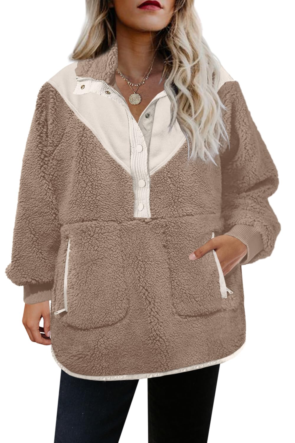 2024 New Women's Oversized Half Snap Fleece Pullover(50% OFF today!!!)