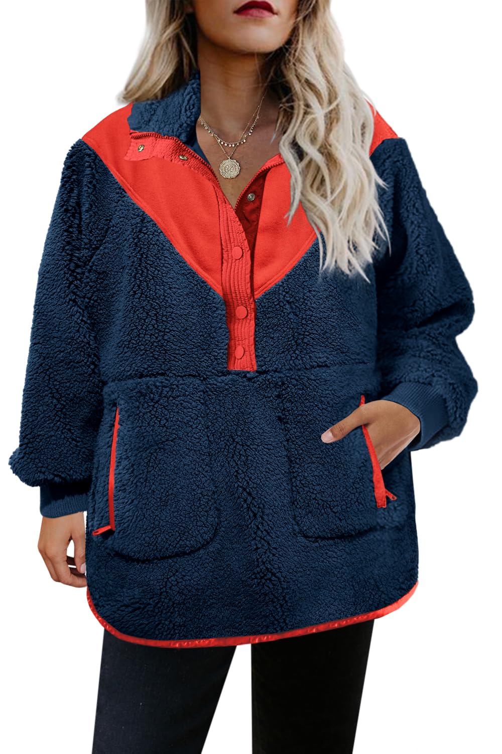 2024 New Women's Oversized Half Snap Fleece Pullover(50% OFF today!!!)