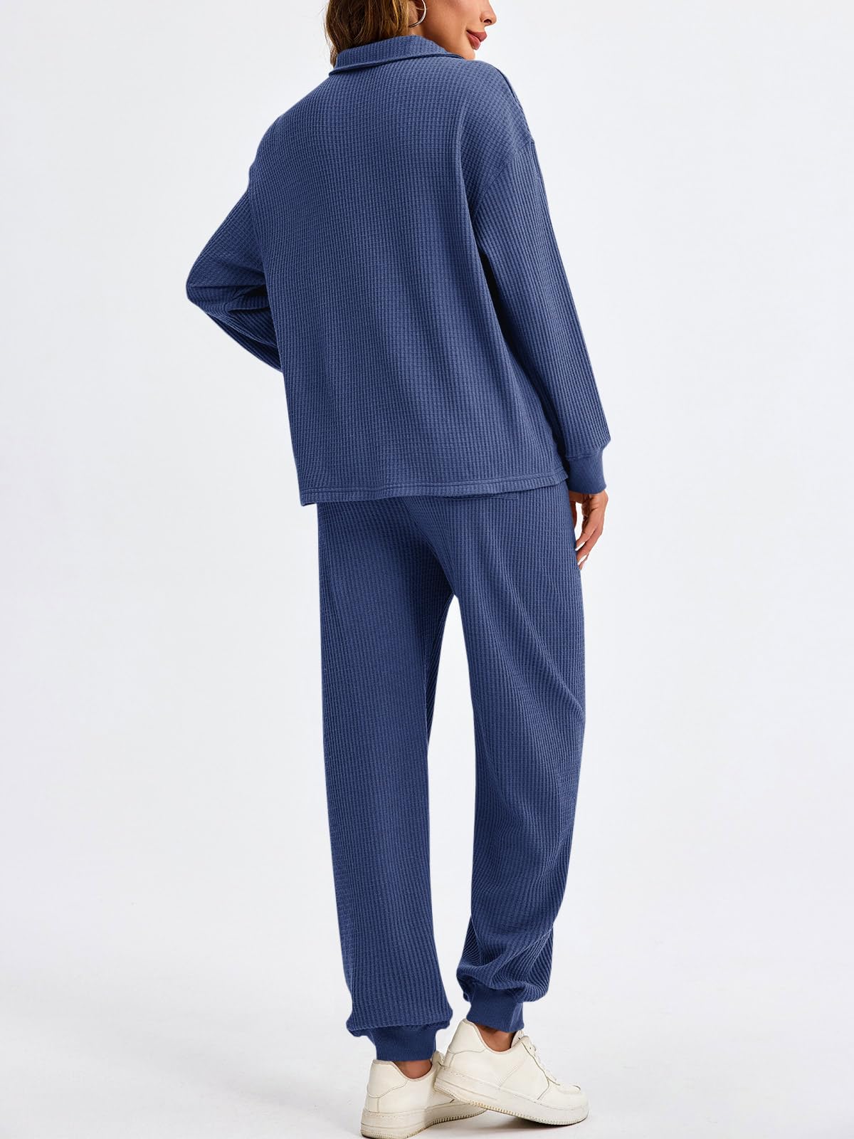 Women’s Waffle Knit Quarter Zip Tops and Jogger Pants 2 Piece Outfits(50% OFF today!!!)