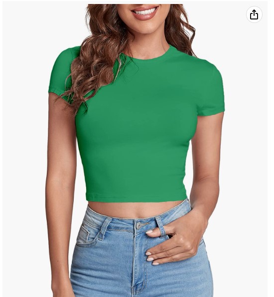 HOT SALE❤Women's Basic Teen T-Shirt Round Neck Short Sleeve Slim Fit Casual Crop Top（Buy 2 Free Shipping）